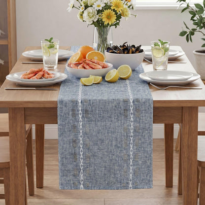 Blue Embroidered Blend Farmhouse Hollow Table Runner, Seasonal Rustic Kitchen Dining Table Decoration for Home Party Decor 13X72 Inch2