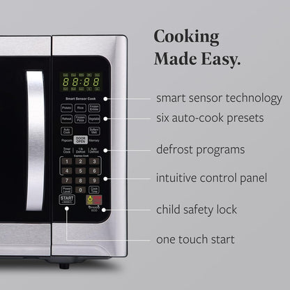 1.2 Cu. Ft. Countertop Microwave Oven – 1000 Watts Power, Smart Sensor Auto Cook Settings, Defrost, Easy Clean and Child Safety Lock - Stainless3