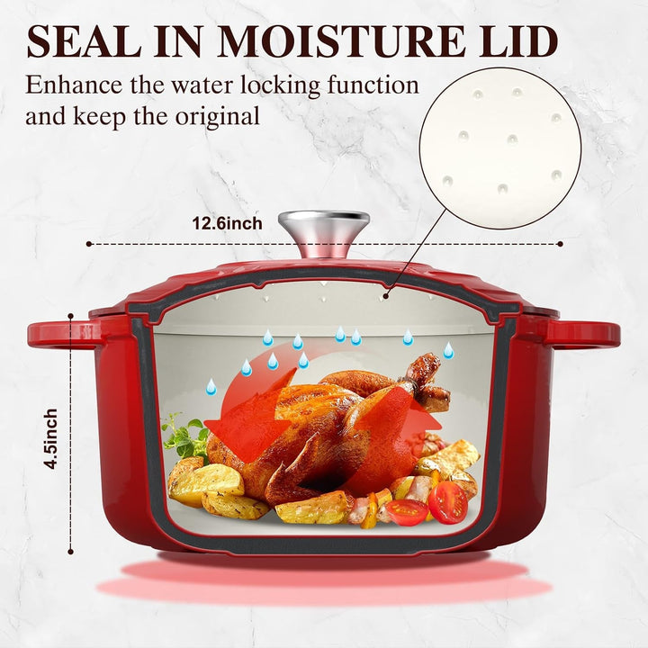 Enameled Cast Iron Dutch Oven -  5QT Pot with Lid & Cotton Potholders - Heavy-Duty Cookware for Bread Baking, Braising, Stews, Roasting(Red)+2