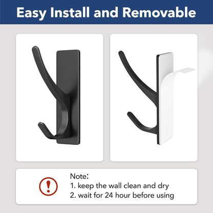 Matt Black Self-Adhesive Hook, 13LB Hanger for Coat/Towel, 4-Pack4