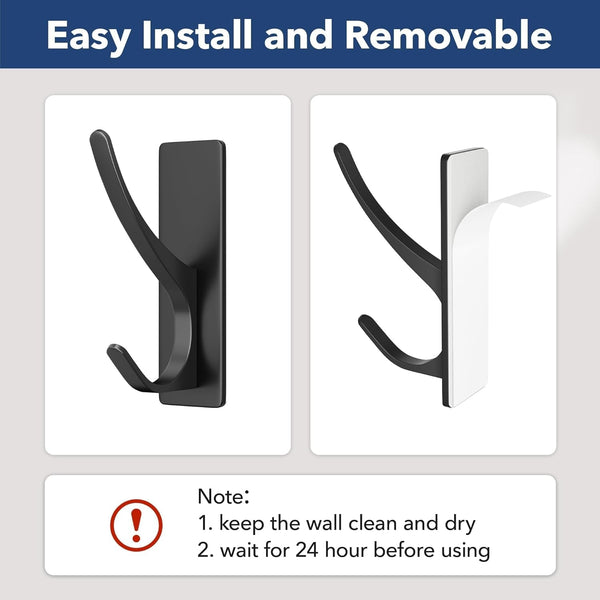 Matt Black Self-Adhesive Hook, 13LB Hanger for Coat/Towel, 4-Pack4