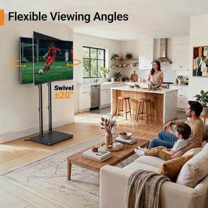 Universal Floor TV Stand for 32–75" Tvs up to 110 Lbs, Height-Adjustable Tall TV Stand with Solid Wood Base & Extra-Stable Anti-Tip Feet, Swivel TV Mount for Bedroom, VESA 400X400, PGFLS34B4
