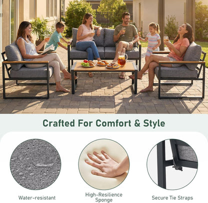 4-Piece Metal Patio Conversation Set, Deep Seating Outdoor Sofa with Coffee Table, Modern Small Space Furniture for Backyard, Deck, Poolside, Porch (Gray)6