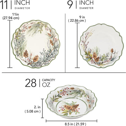 Winter Forest 12 Pc Dinnerware Set, Service for 44