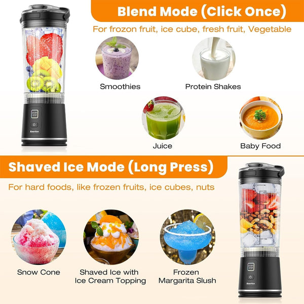 Personal Size Portable Blender for Shakes & Smoothies, 16Oz Mini Small Smoothie Blender with on Go Lid & Sip Lid, 26000RPM Rechargeable Cordless Electric Blender for Travel Gym Office (Black)4
