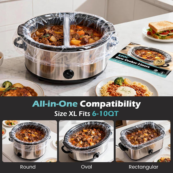 30 Count Slow Cooker Liners, Fits 6–10 Qt Pots, 14" X 22" Large Size | Disposable Cooking Bags, Heat Resistant up to 400°F, Leakproof Design, Durable Nylon Blend, BPA Free, for round & Oval Pots2