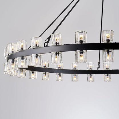 60 Inch Black Wagon Wheel Chandelier with Crystal Shade, 60-Light Large round Modern Farmhouse Style, Ideal for High Ceiling, Dining Room, Kitchen, Entryways, Foyer3