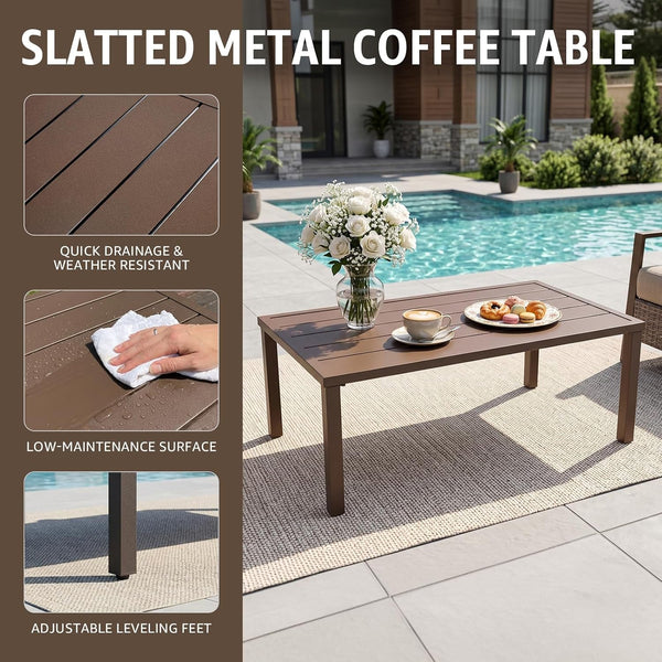 4 Piece Outdoor Patio Furniture Set, All Weather Wicker Conversation Set with 6" Thick Cushions, High Back Deep Seating Sofa & Armchairs, Outdoor Couch Set with Coffee Table for Backyard, Balcony7