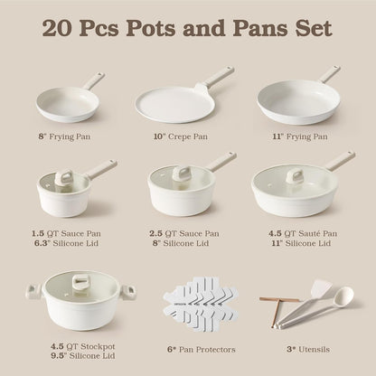 Ceramic Pots and Pans Set Nonstick, 20Pcs Cookware Set, White | Non Stick Ceramic Coating, Non-Toxic Healthy Kitchen Cooking Set, Induction Compatible, Dishwasher Safe, PFAS/PTFE/PFOA Free2