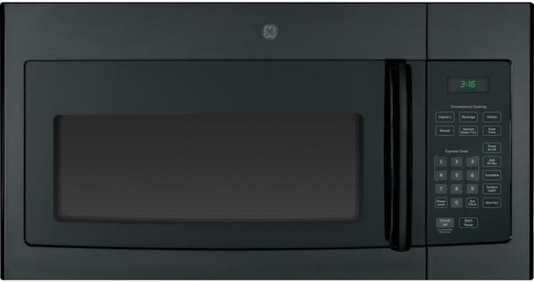 GE JVM3160DFBB 30" Over-The-Range Microwave Oven with 1.6 Cu. Ft. Capacity in Black | 1.6 Cu Ft Capacity, 1000W, 300 CFM 2-Speed Vent, Auto and Time Defrost, Convenience Controls1