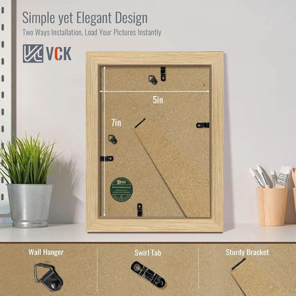 5X7 Picture Frame 5 Pack, Oak Wood, 4X6 Mat, Glass, for Portrait Print3