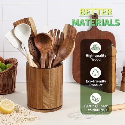 Acacia Wood Utensil Holder, 360° Rotating 7.3 in Kitchen Organizer5