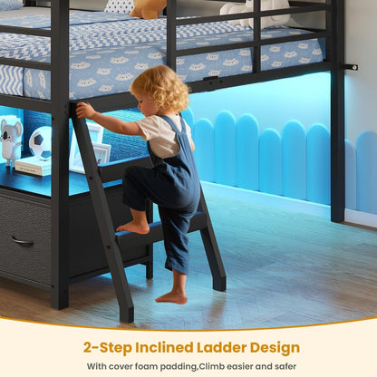 Kids Low Loft Bed Full with 7 Drawers, Bookcase, Safety Guardrail7