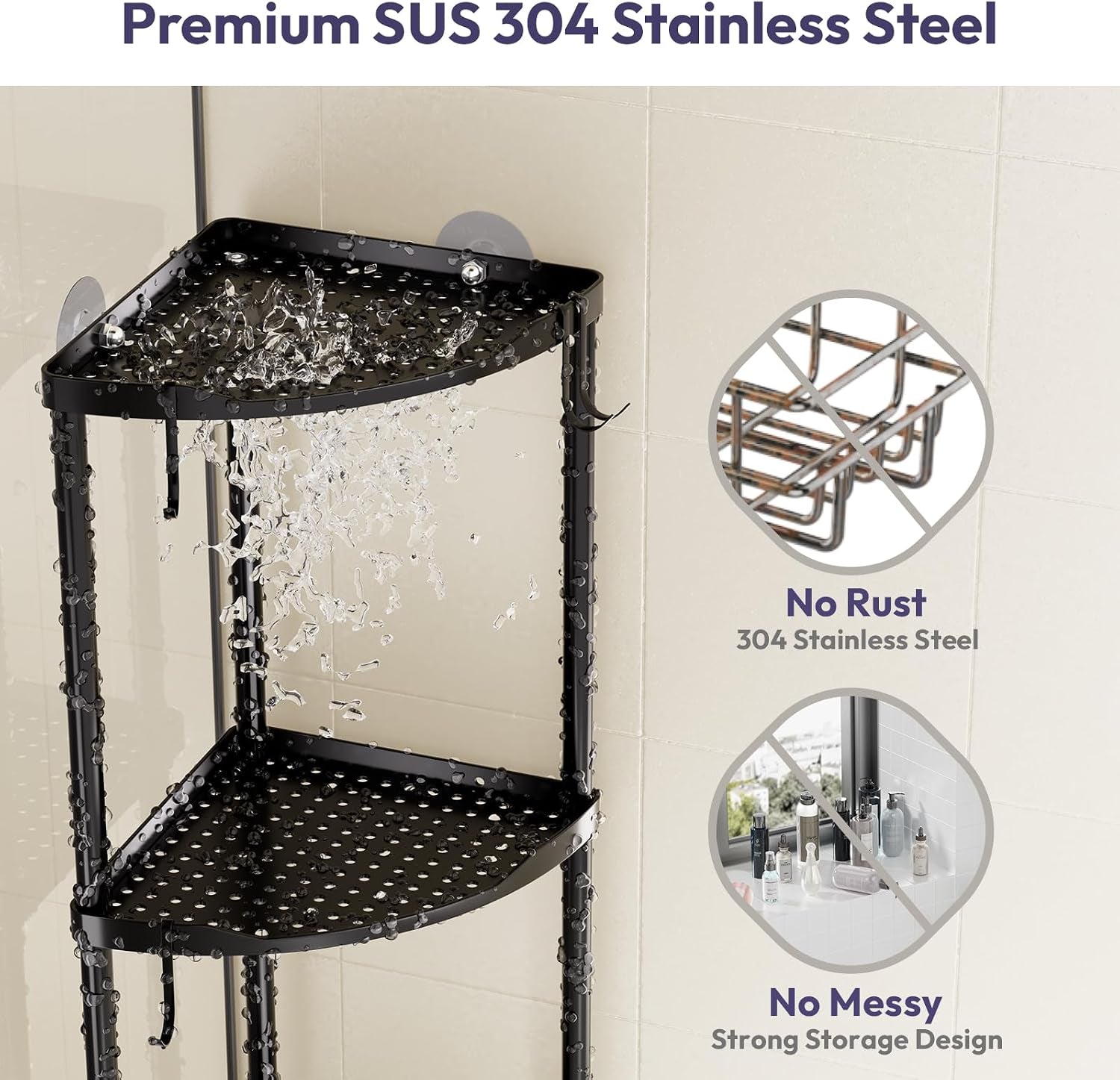 corner-shower-caddy-standing-3-tier-stainless-steel-shower-organizer-stand-large-capacity-floor-shelf-with-4-hooks-rustproof-bathroom-storage-rack-black