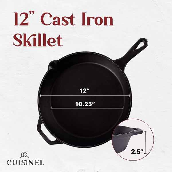 Cast Iron Skillet with Lid - 12"-Inch Frying Pan + Glass Cover + Silicone Handle Holder - PFAS and Pfoa-Free Pre-Seasoned Oven Safe Cookware - Indoor/Outdoor Use - Grill, BBQ, Fire, Stovetop4