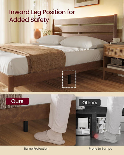 Queen Bed Frame, Wood Platform Bed with Headboard Storage Shelf7
