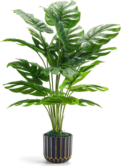 28" Fake Plants, Monstera Plant in Black Gold Pot for Home Decor | Artificial Plants Indoor Add Refined Tropical Greenery to Modern Offices, Elegant Entryways, Reception Areas and House Decor1
