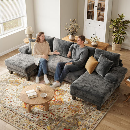 Sleeper Sofa with Pull Out Couch Bed | 112 Inch Couches for Living Room | U-Shaped Convertible Sofa Bed | Chenille Dark Grey6