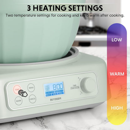 LP55 5-In-1 Slow Cooker with Removable Nonstick Stockpot, 4.7QT | Compatible with Various Cookwares, Two Temperature Controls, Customized Time Settings, Auto Keep Warm for 2H, Cozy Greenish4