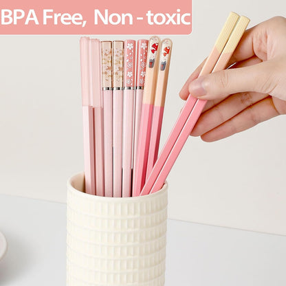 5 Pairs Pink Fiberglass Chopsticks, Non-Slip Reusable | Food-Safe, Heat-Resistant to 356°F, Dishwasher-Safe, Lightweight, Ergonomic Grip, Unique Family Set, Ideal for Sushi/Ramen5