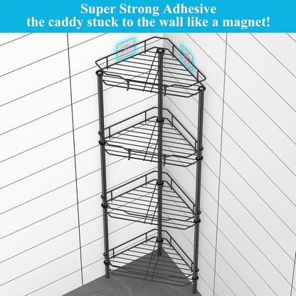 4 Tier Floor Standing Corner Shower Caddy Organizer Shelf with Hooks, Bathroom Shelves Stand Rack, Black2