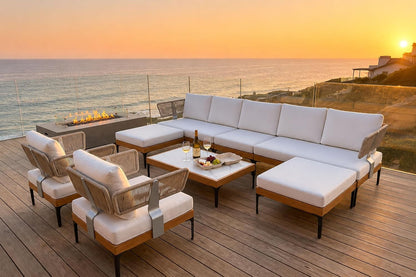 10 Pieces Patio Conversation Sets with Chairs & Ottomans, White2