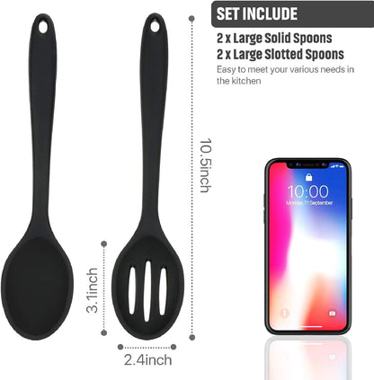4 Pcs Silicone Cooking Spoons 10.6 Inch Slotted Nonstick, Black2