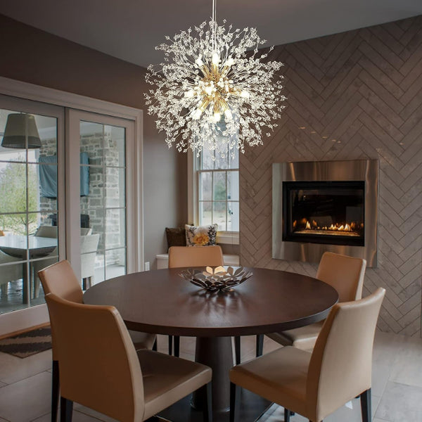 19.9" Gold Modern Crystal Chandeliers Firework, Bubble Chandelier Lighting for Bathroom Dining Room Bedroom Kitchen Island Living Room Light Fixture, 9-Light Gold Hanging round Chandalier8