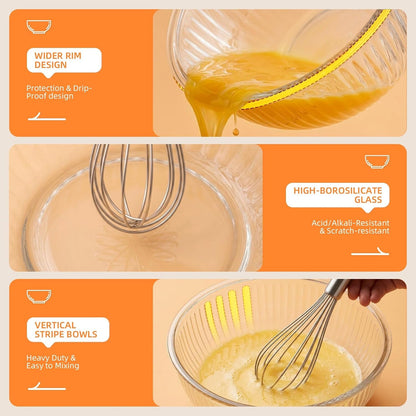 Glass Mixing Bowls with Lids Set - 5 Packs, Borosilicate Nesting Glass Bowls (3.7-2.1-1-0.5-0.2QT) for Baking, Salad, Meal Prep, Serving, Food Storage, BPA Free & Dishwasher Safe5