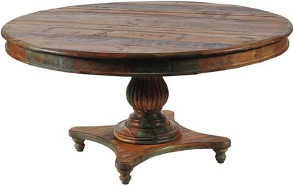 60" round Reclaimed Solid Wood Dining Table, Multi-Color Finish, Farmhouse Style, Unique Grain Patterns, Seats 6, Rustic Dining Room Table for Everyday Meals and Entertaining2