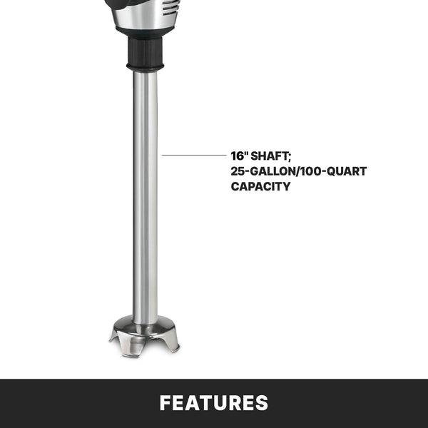 Commercial WSB60 Big Stix Heavy Duty Immersion Blender, 16" Removable Shaft, 1 HP/700 Watt Variable Speed Motor, 120V, 5-15 Phase Plug,Black/Silver,25-Gallon4