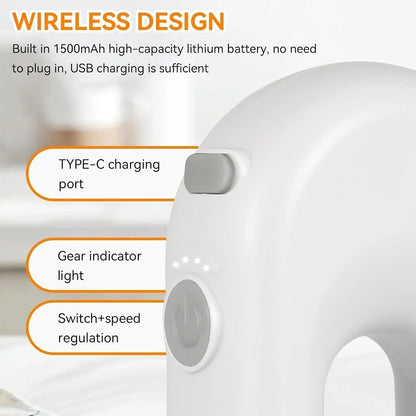 Cordless Hand Mixer, Electric Hand Whisk Portable Egg Beater Handheld Egg Beater Electric Handheld 4 Speed Adjustable Mini Hand Mixer Electric Mixer, USB Charing, 1500Mah(White)5