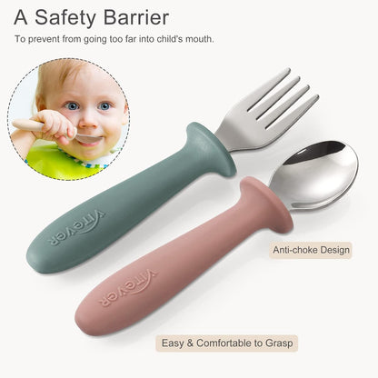 6 Pieces Toddler Utensils, Kids Silverware Set with Silicone Handle, Children Safe Spoons and Forks, 18/8 Stainless Steel, Food-Grade Silicone - Dishwasher Safe3