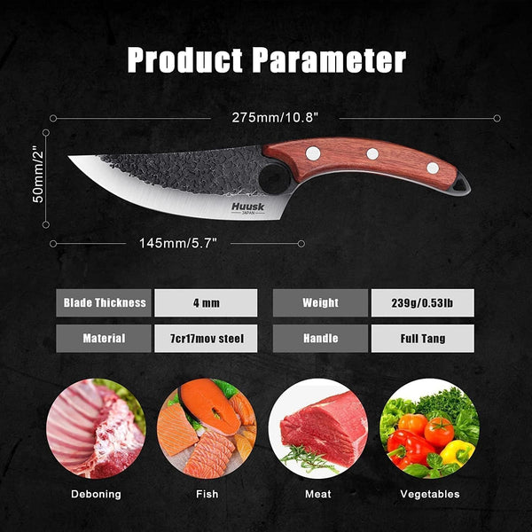 Huusk Viking Japanese Meat Cleaver, Forged Boning Knife with Sheath3
