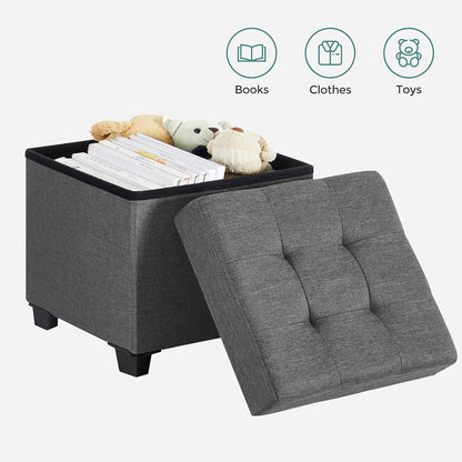 SONGMICS Storage Ottoman, Small Ottoman Foot Rest with Legs, 15 X 15 X 15.7 Inches Foot Stool, Load up to 660 Lb, for Living Room, Bedroom, Dorm, Dark Gray ULSF14GYZ9