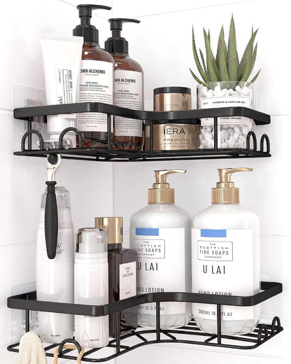 Black Corner Shower Caddy Adhesive No Drilling Bathroom Shelves1