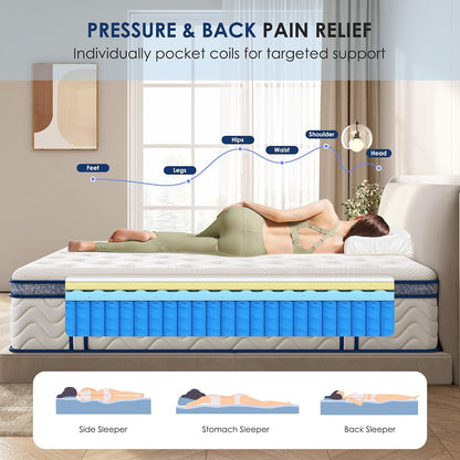10 Inch Twin Hybrid Mattress in a Box with Memory Foam and Pocket Springs for Pressure Relief, Medium Firm Motion Isolation,Certipur-Us,365 Night Trial,4