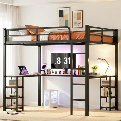 Full Loft Bed with Desk & Shelves for Teens/Adults, Guardrails, Ladder1