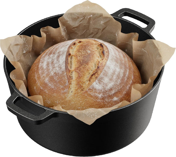 Bakken 2-In-1 Cast Iron Dutch Oven Pot with Skillet Lid, 5QT Pre-Seasoned Dutch Oven for Bread Baking, Roasting & Campfire Cooking, Heavy-Duty Indoor & Outdoor Use with Easy-Grip Dual Handles12