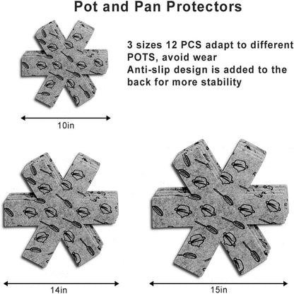 Pot and Pan Protectors 12 Pcs (10" 14" 15"), Pan Protectors for Stacking | Soft Felt Pots and Pans Dividers Separator, Avoid Scratching Cookware Protectors, Reusable2