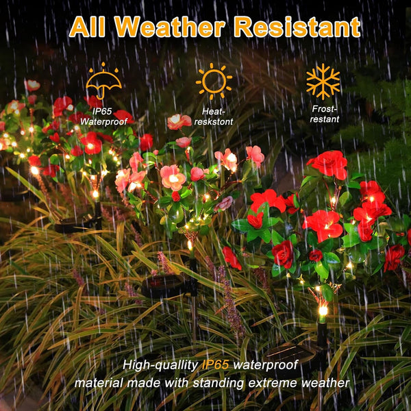 Garden 4 Pack LED Solar Flower Lights with More Realistic Azalea Flowers Solar Garden Lights Outdoor Waterproof for Yard Patio Lawn Pathway Walkway Decoration 4-Pack Red & Pink Combo4