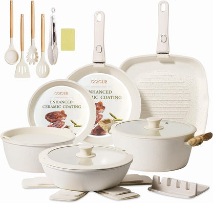 Ceramic Cookware Set Non Stick 23Pcs Pots and Pans Set Non Toxic with Detachable Handle Induction Kitchen Cookware Set Space Saving, Oven & Dishwasher Safe, Cream1