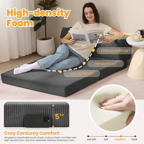 Foldable Mattress Full, 54" Folding Sofa Bed, 3-In-1 Convertible Sofa Bed Floor Couch for Living Room, Guest Room4