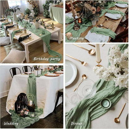 12 Pack 10Ft Cheesecloth Table Runner 35X120 Inch Boho Gauze Table Runner Cheese Cloth Long Romantic Table Runners for Wedding Bridal Shower Birthday Party Table Decor (Dusty Sage Green)6