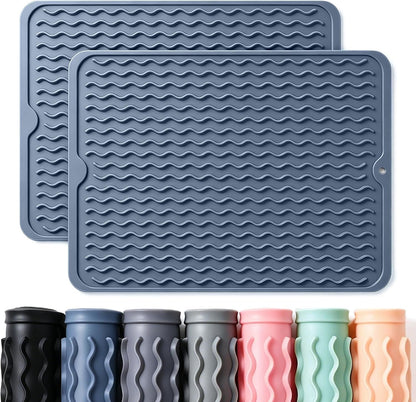 2 Pack Silicone Dish Drying Mat for Kitchen Counter Multiple Usage for Placemats Shower Caddy Organizer Sink Protector Office Coffee Bar Accessories Crafts Pioneer Woman Stuff 15"X11.5" Blue1