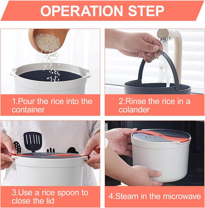 Microwave Rice Cooker Steamer,2L Microwave Rice Steamer Pasta Cooker with Strainer,Microwave Cookware Set,Non-Stick Food Grade for Rice, Pasta, Vegetables, Quinoa, Oatmeal, Ramen Non Stick (Orange)6