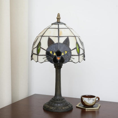 Tiffany Style Black Cat Stained Glass Table Lamp Cute Small Quirky Table Lamp Bedroom Bedside Lamp Living Room Dining Room Office Decoration Desk Lamp Home Decoration Creative Gift Scene Props6