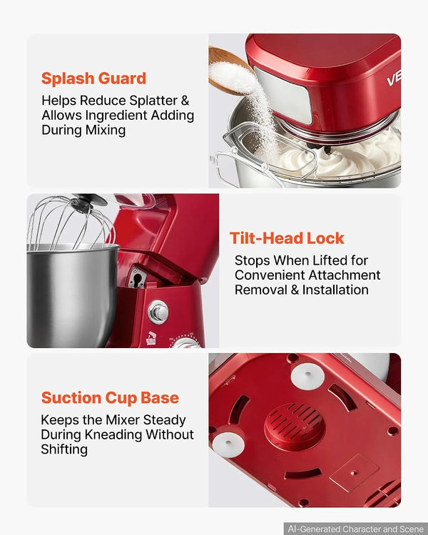5.3+4.2 Qt Tilt Head Stand Mixer 400W Electric Dough Mixer, 3 Speeds Food Kitchen Mixer with Stainless Steel Bowl, Splash Guard, Dough Hook, Whisk, Beater, for Baking Mixing Whipping6