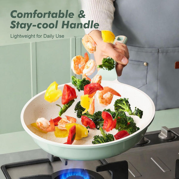 Nonstick Ceramic Frying Pan Skillet, 8 Inch Non Toxic Omelet Pan | Healthy Chef Pan, Induction Egg Pan with Heat Resistant Handle, Dishwasher Safe, Pfas-Free, Green6