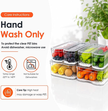 6 Pack Clear Fridge Organizer Bins with Drain Trays - Stackable2